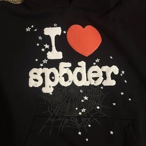 Black Hoodie with Red Heart and White Text